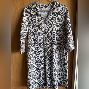 Terzo Millenio Navy and Cream Patterned Dress